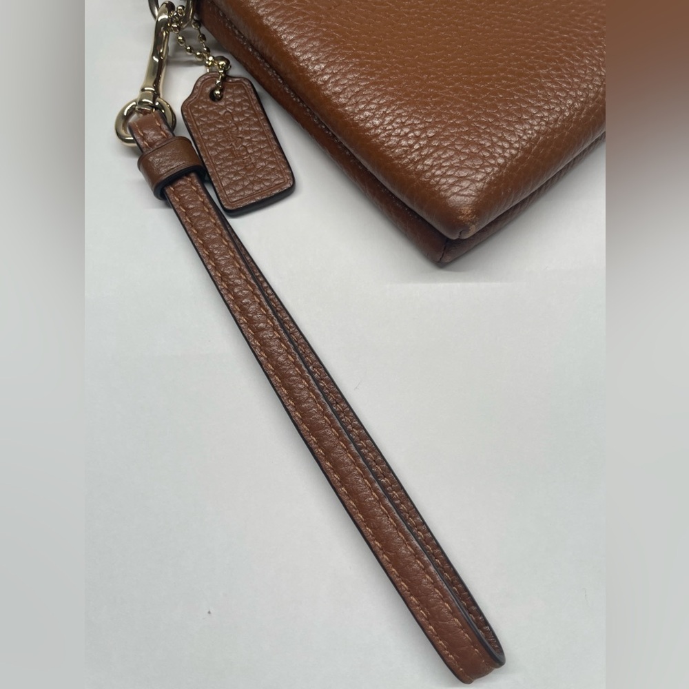 Coach Double Zip Wallet Wristlet – Chestnut Brown Pebbled Leather w/ Tags - Picture 13 of 15